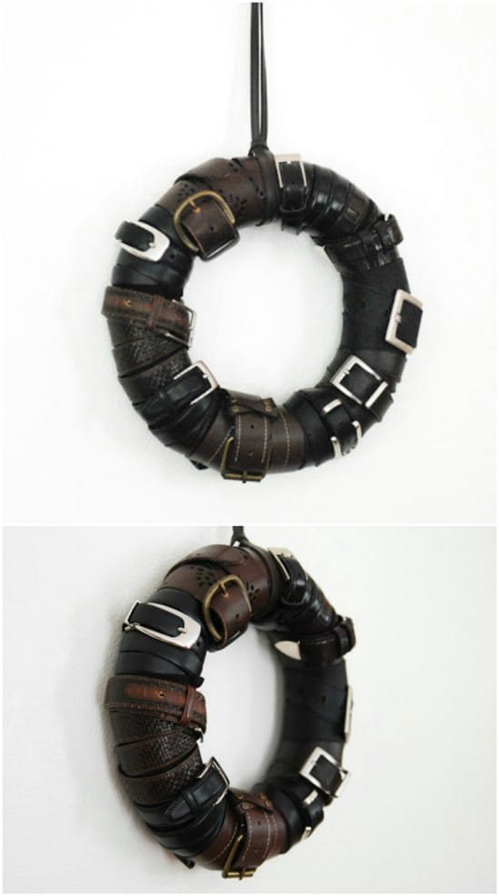 Upcycled Leather Belt Wreath