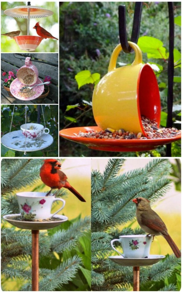 Repurposed Teacup Bird Feeder