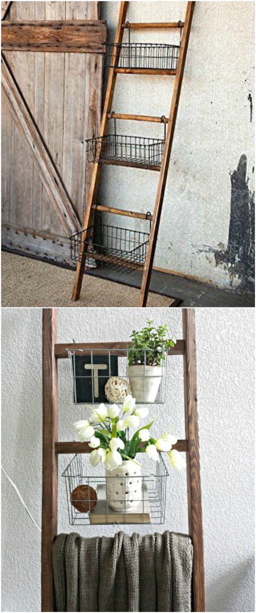 Upcycled Old Ladder Into Storage