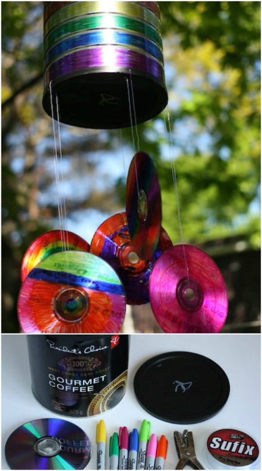 Upcycled Coffee Can CD Wind Chimes