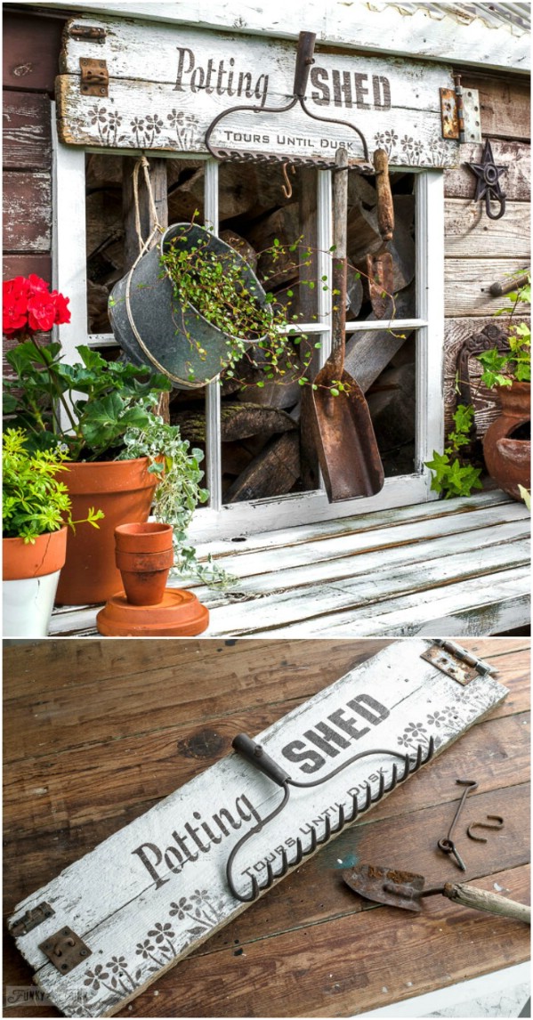 Rustic Distressed Potting Shed Sign