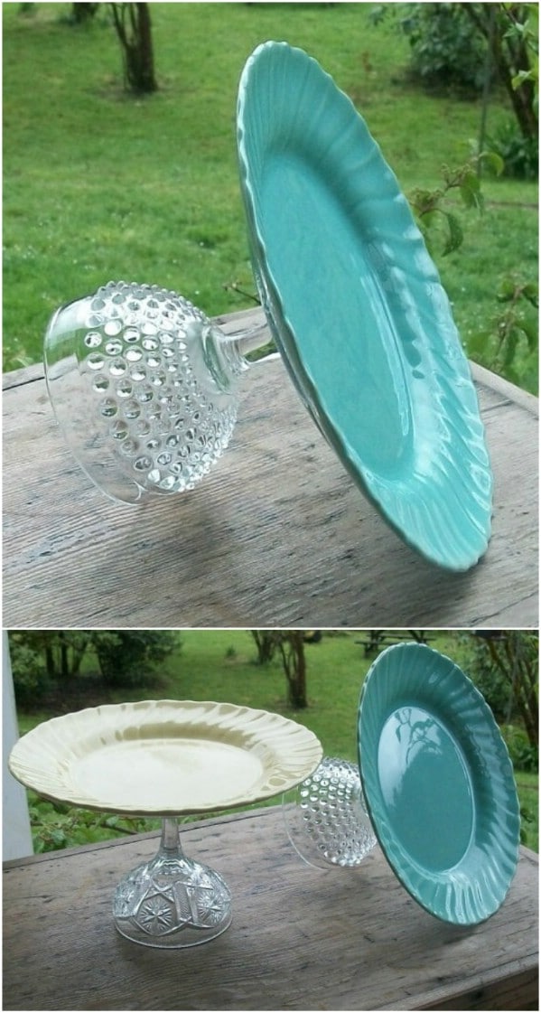 Repurposed Goblet And Plate Cake Stand