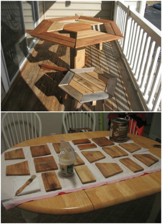 Round Upcycled Pallet Table With Adjoining Seats