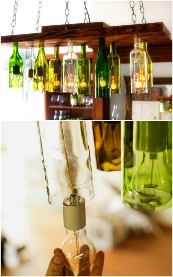 DIY Wine Bottle Chandelier
