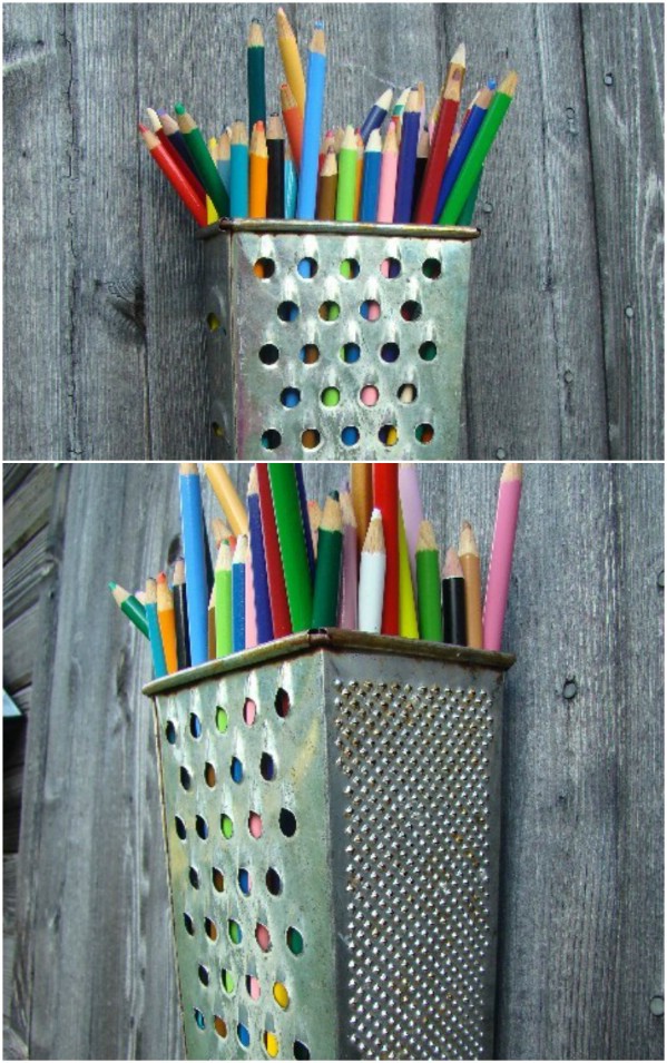 Upcycled Cheese Grater Pencil Holder