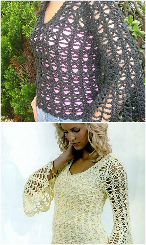 Easy Bell Sleeve Crochet Pullover