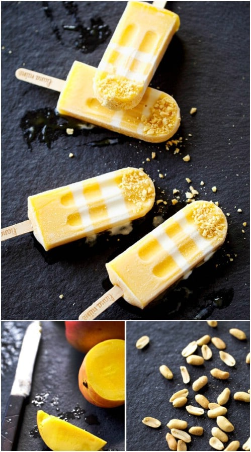 Salted Coconut And Mango Pops With Crushed Peanut Topping