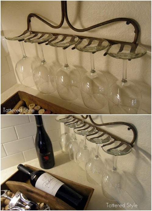 Upcycled Rake Wine Glass Holder