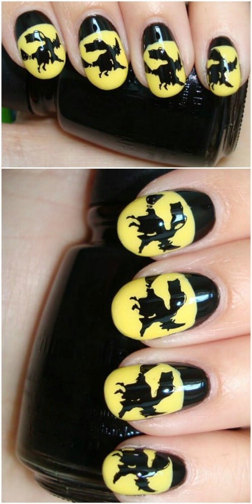 Cute Flying Witch Nail Art