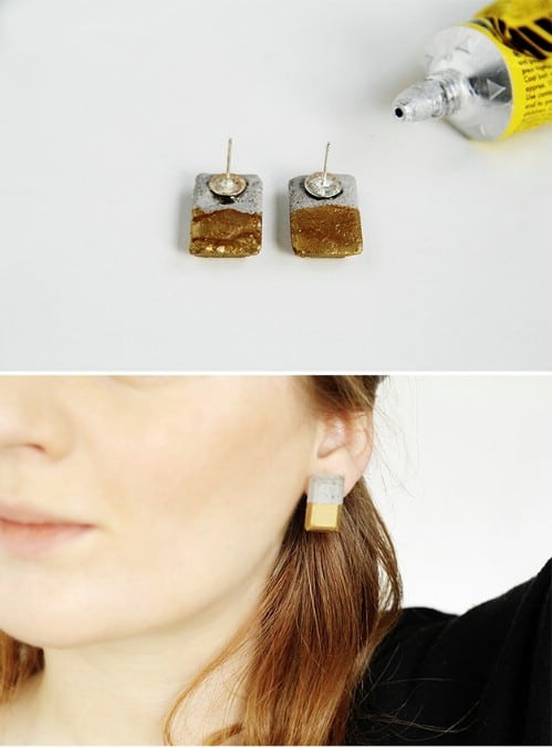 DIY Gold Dipped Concrete Earrings