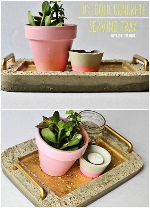 DIY Gold Handled Concrete Serving Tray