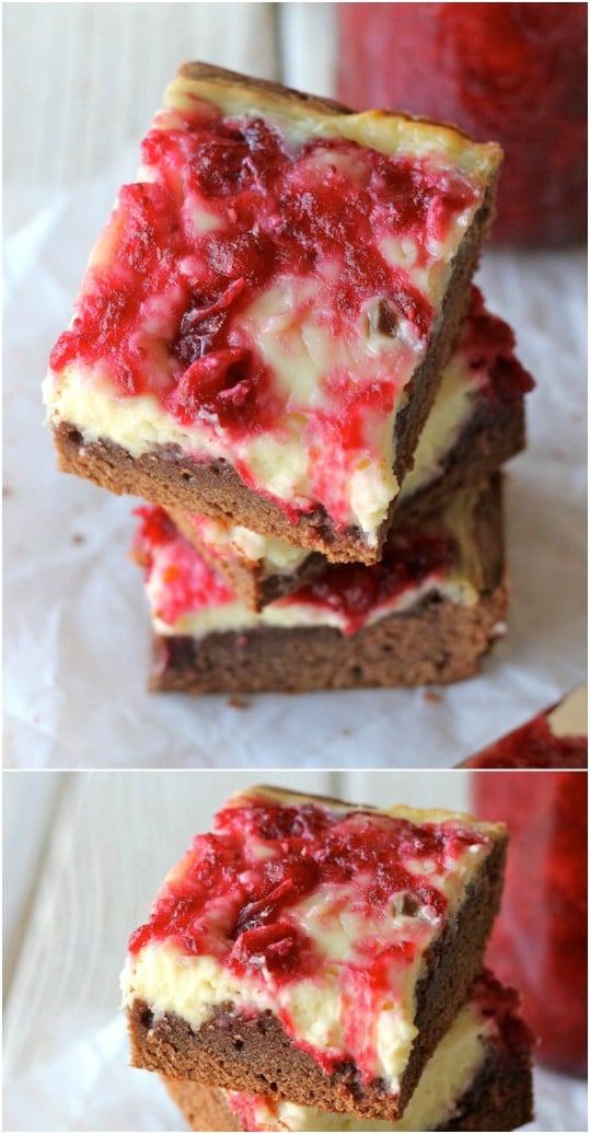 Cheesecake Brownies From Leftover Cranberry Sauce