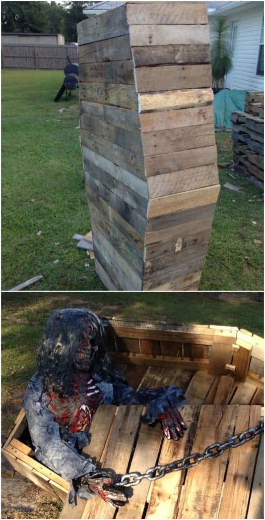 Gruesome Walking Dead DIY Coffin - 25 Fantastic Reclaimed Wood Halloween Decorations For Your Home And Garden