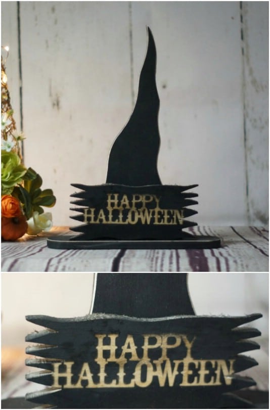 Primitive Witches Hat Shelf Sitter - 25 Fantastic Reclaimed Wood Halloween Decorations For Your Home And Garden