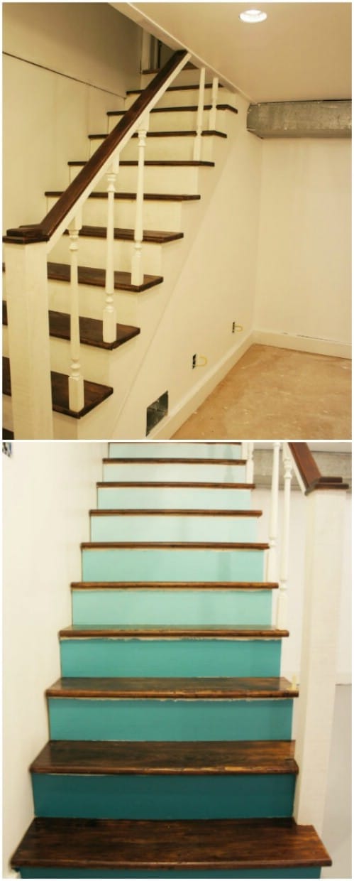 Here is how to paint your steps with ombre teal colors.
