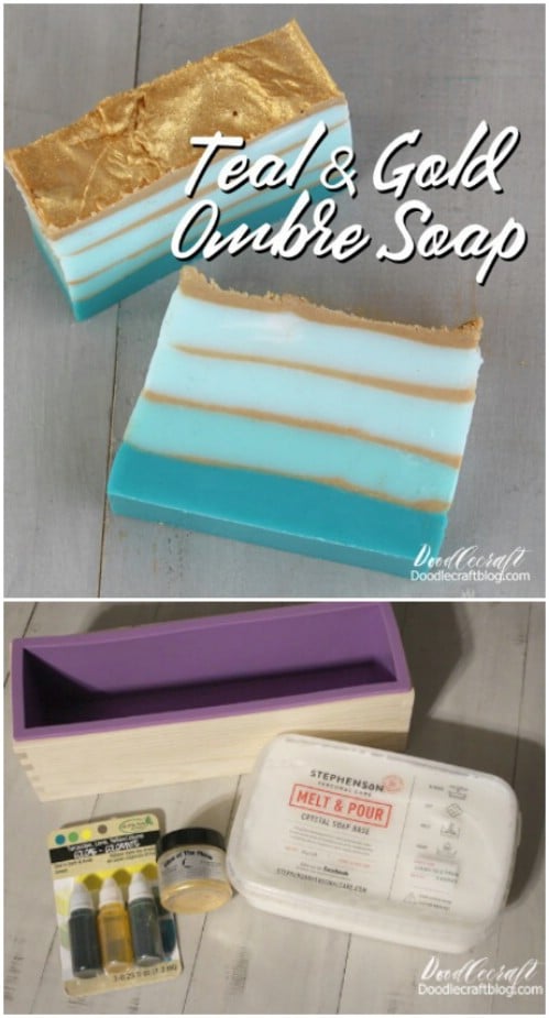 Make beautiful teal ombre soaps.