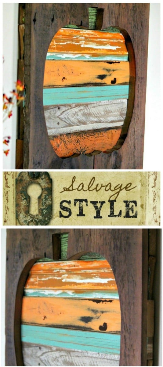 3-D Reclaimed Wood Pumpkin Hanging - 25 Fantastic Reclaimed Wood Halloween Decorations For Your Home And Garden