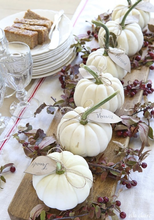 White Pumpkin Leaves Centerpiece