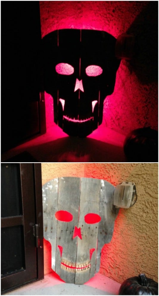 Spooky Glowing Skull - 25 Fantastic Reclaimed Wood Halloween Decorations For Your Home And Garden