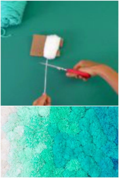 Make an ombre rug out of pom poms.