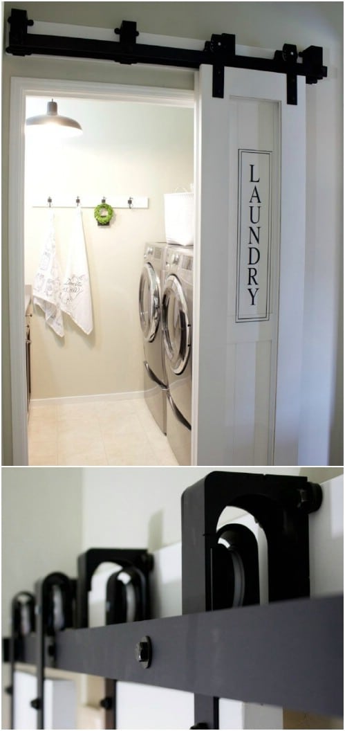 Laundry Room Sliding Barn Door with Adorable Sign