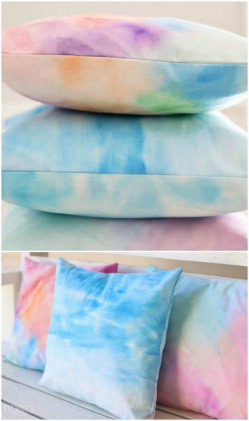 Apply watercolors to fabric to make ombre pillows.