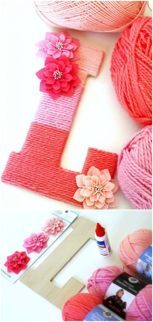 Make a monogrammed letter wrapped in ombre yarn.