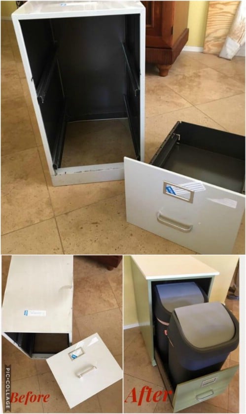 Repurposed Filing Cabinet Recycling Bin - 20 DIY Home Recycling Bins That Help You Organize Your Recyclables