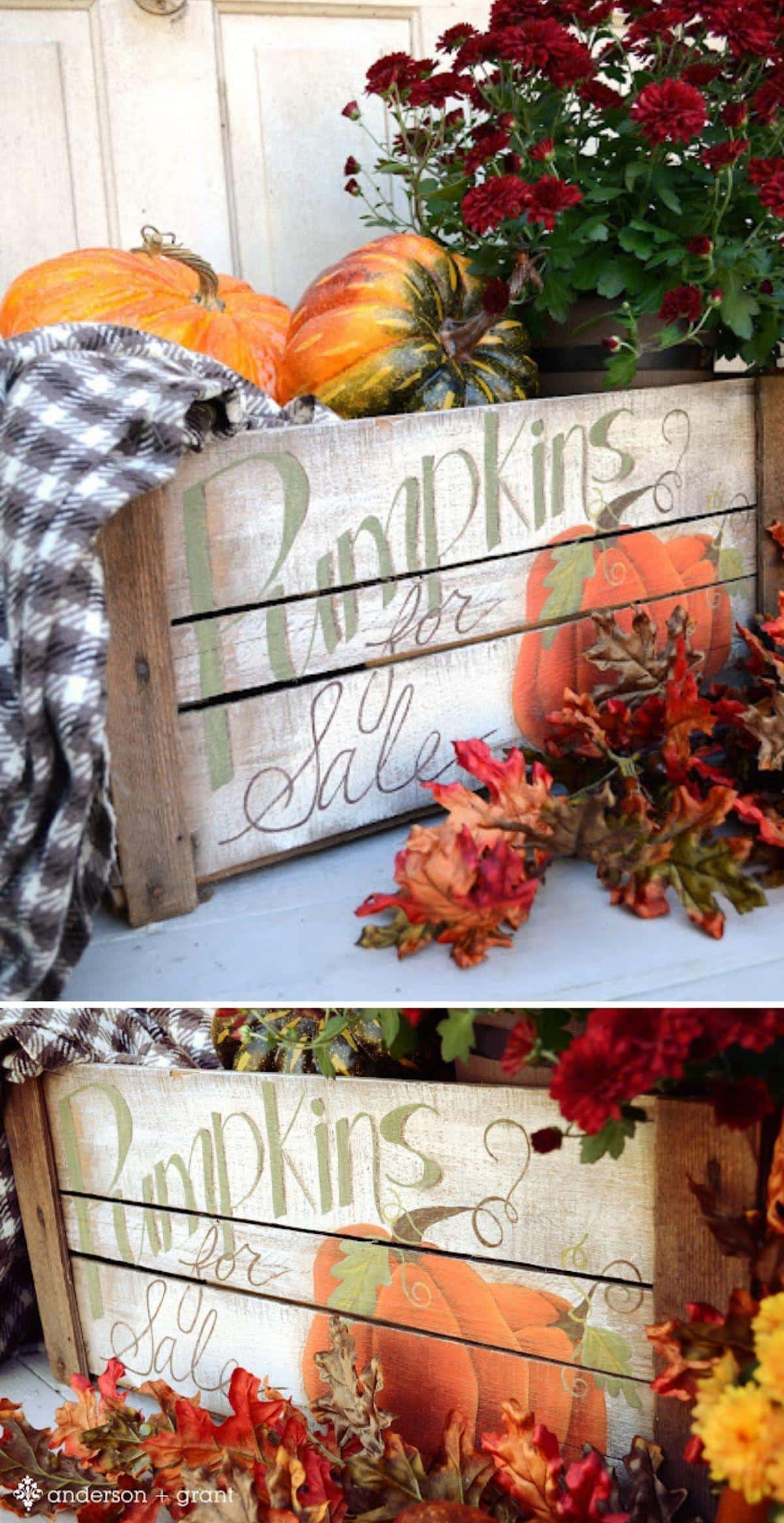 Painted Fall Distressed Pumpkin Crate