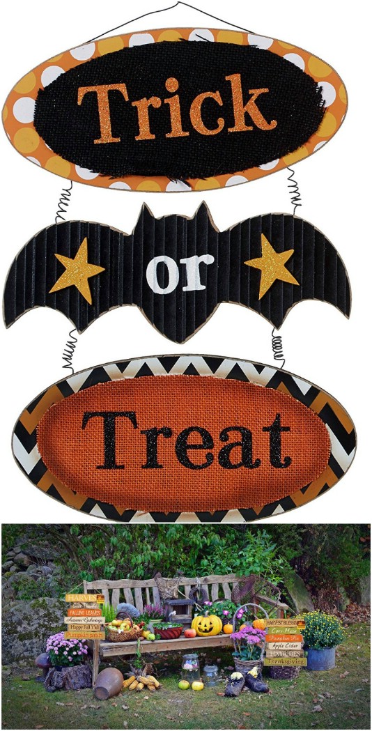Colorful Wooden Halloween Door Signs - 25 Fantastic Reclaimed Wood Halloween Decorations For Your Home And Garden