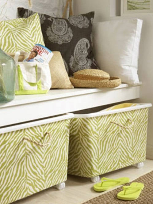 Here is another way you can transform your plastic bins using fabric.