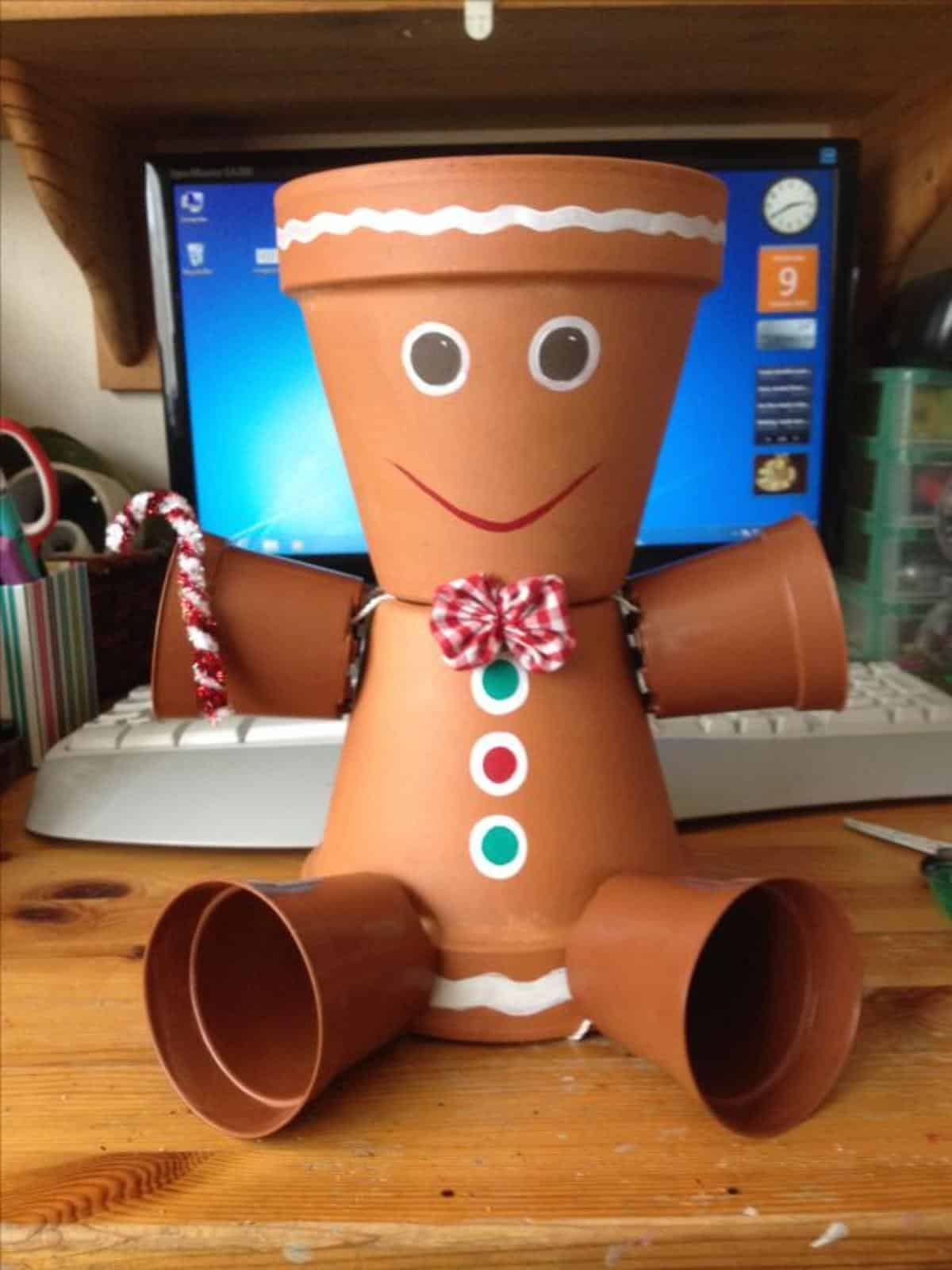 Adorable DIY Clay Pot Gingerbread Man