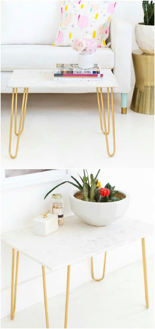DIY Gold And Marble Accent Table