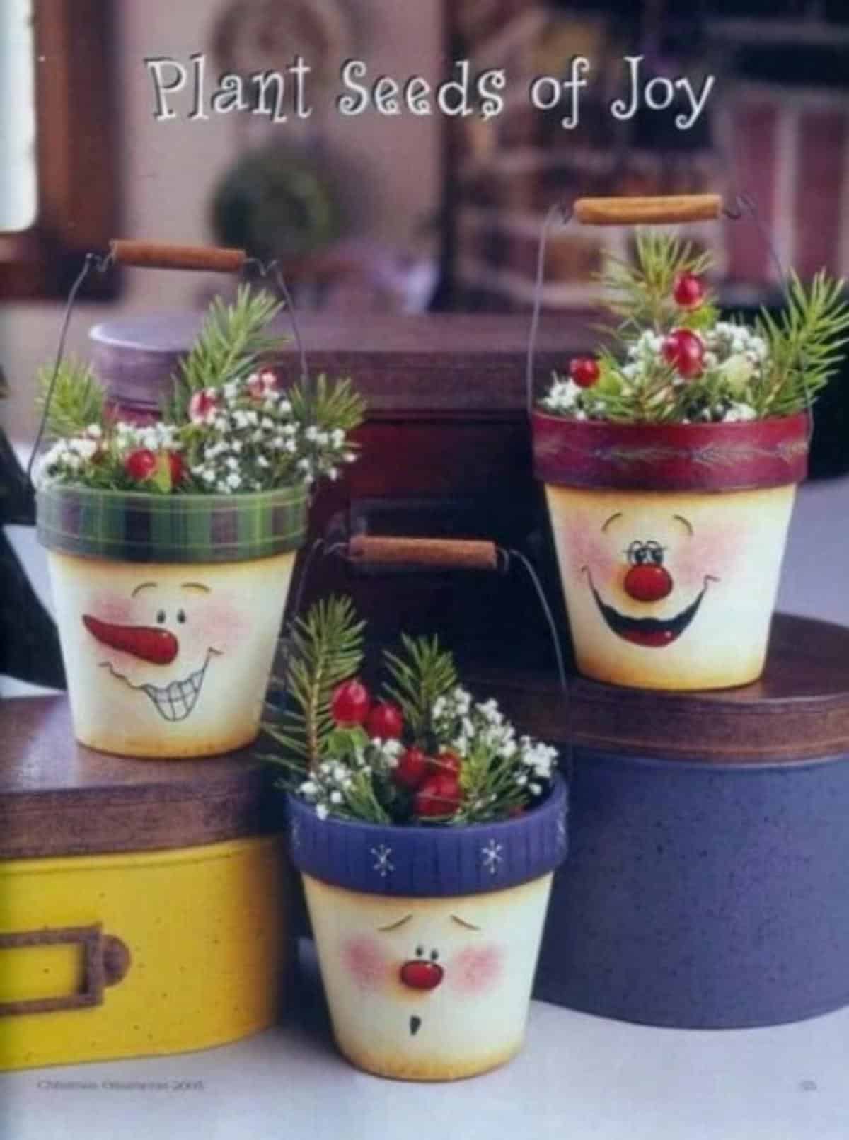 Vintage Clay Pot Snowman Ornaments