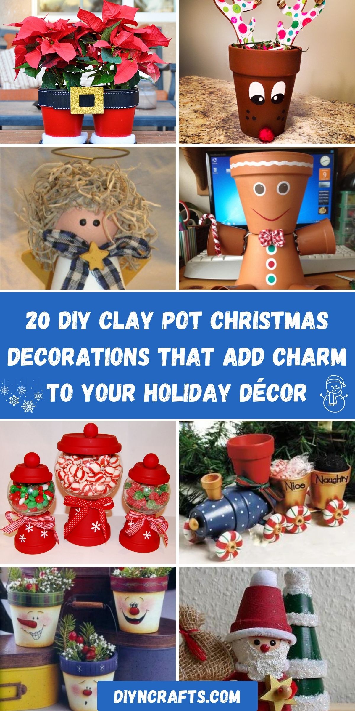 20 DIY Clay Pot Christmas Decorations That Add Charm To Your Holiday Décor collage.