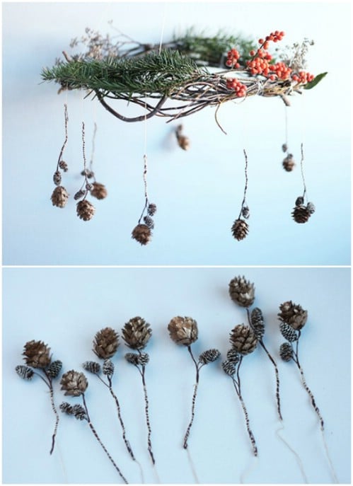 Fall Themed Pinecone Chandelier