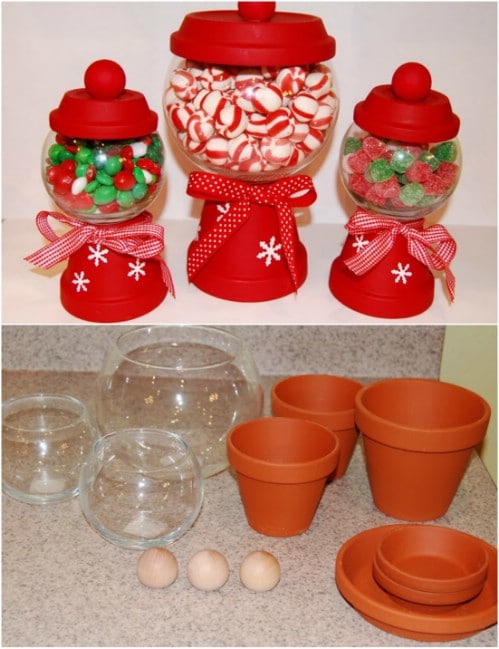 DIY Clay Pot Christmas Candy Jars