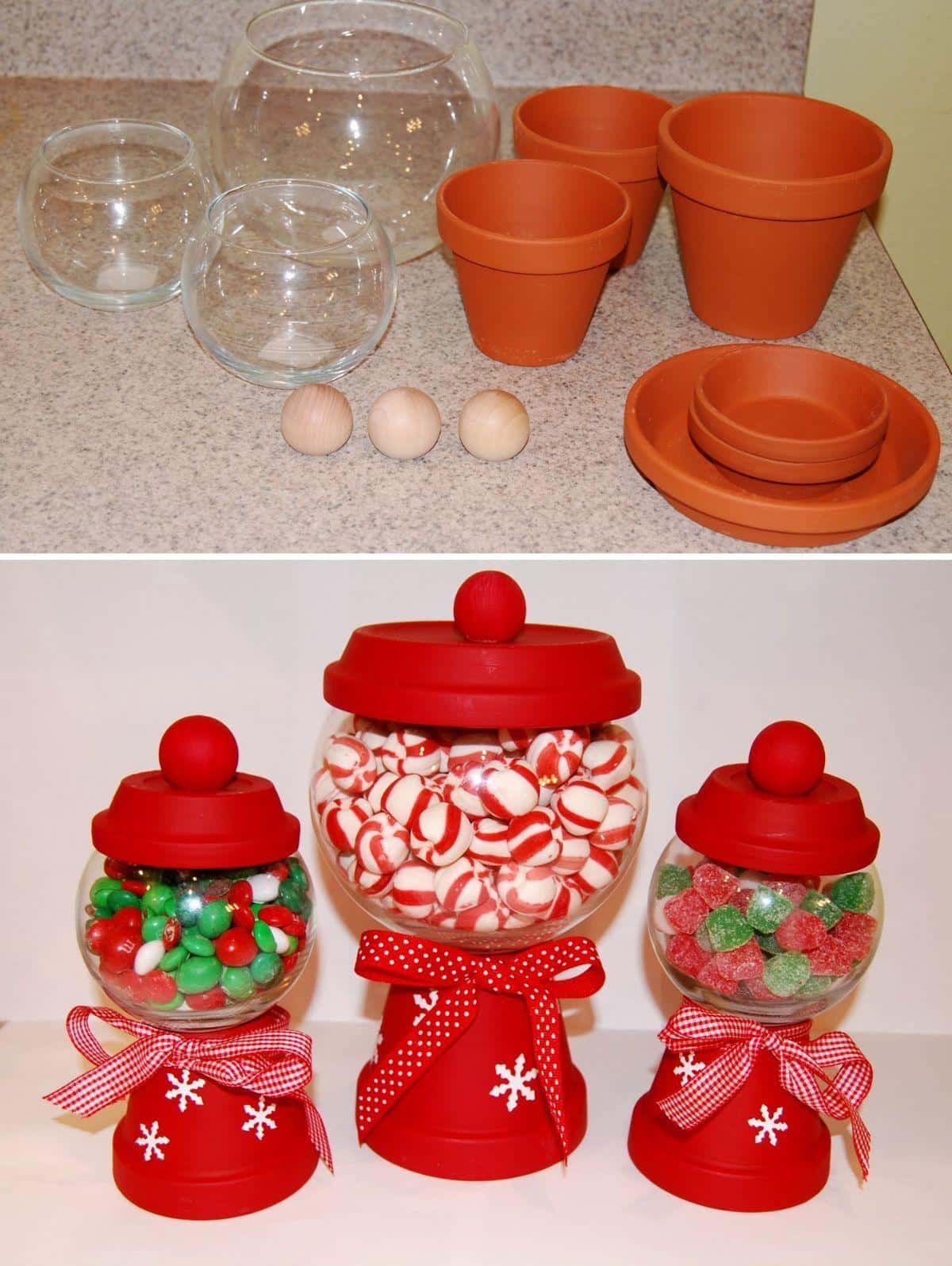 DIY Clay Pot Christmas Candy Jars