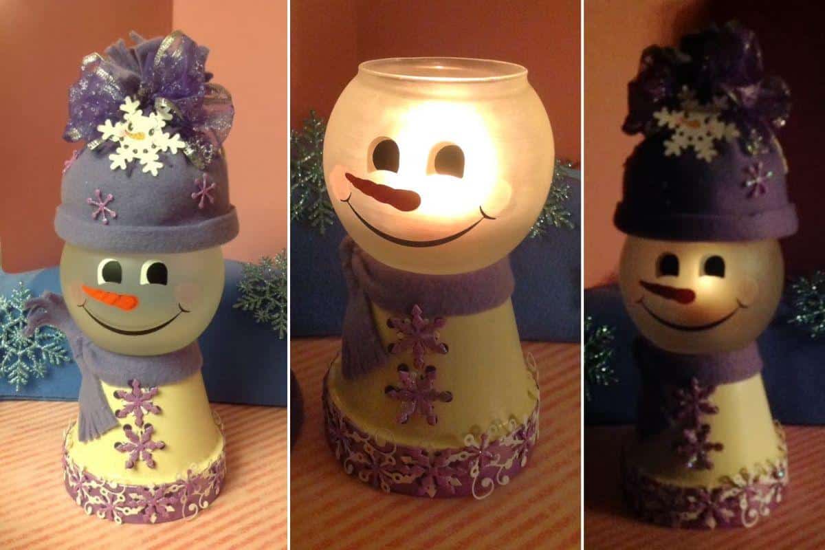 DIY Clay pot Snowman Light