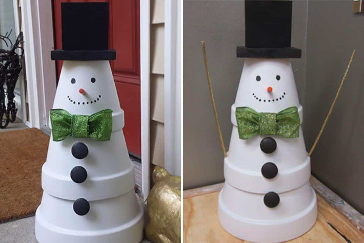 DIY Stacked Outdoor Clay Pot Snowman