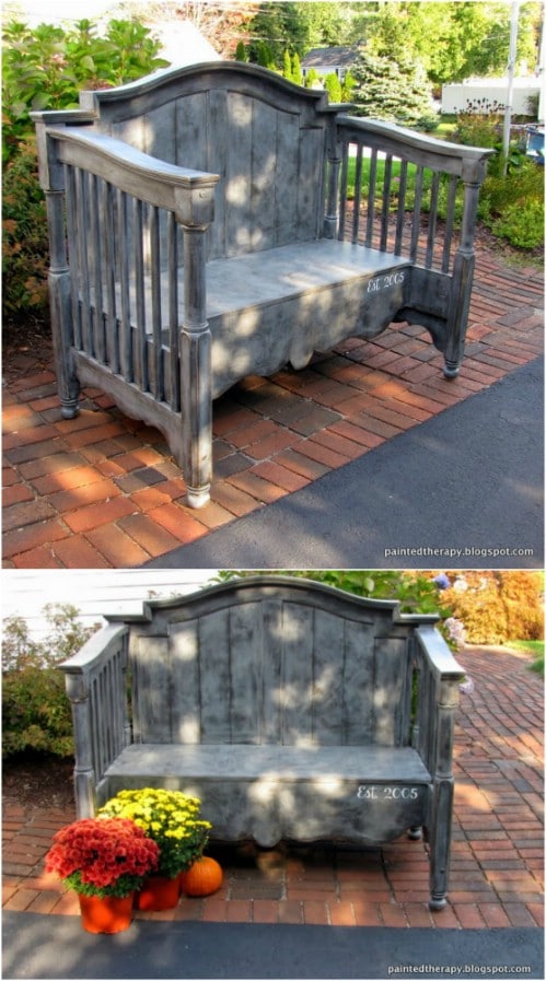 Repurposed Baby Crib Bench