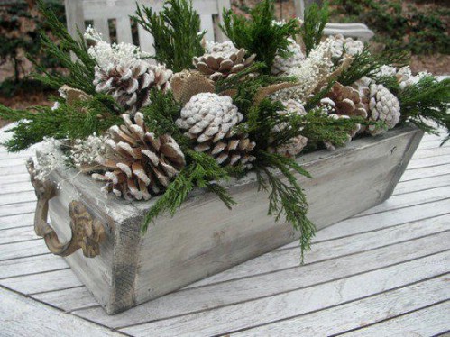 Rustic Snowy Pinecone Flower Box