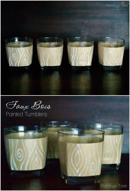 DIY Faux Bois Painted Drinking Glasses