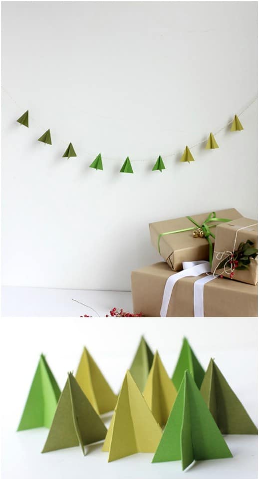Three Dimensional Paper Christmas Tree Garland