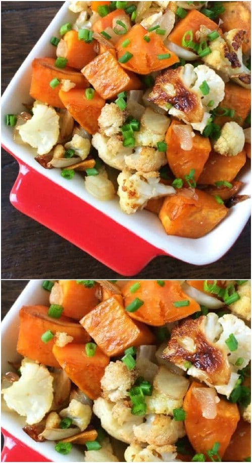 Roasted Sweet Potatoes With Cauliflower And Onions