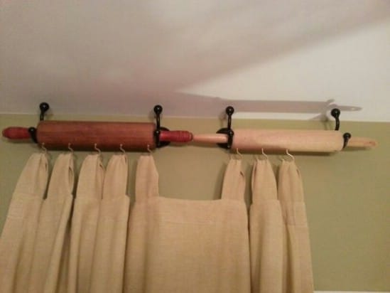 Repurposed Rolling Pin Curtain Rods