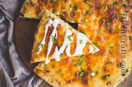 Top with sour cream and scallions for a delicious appetizer or snack