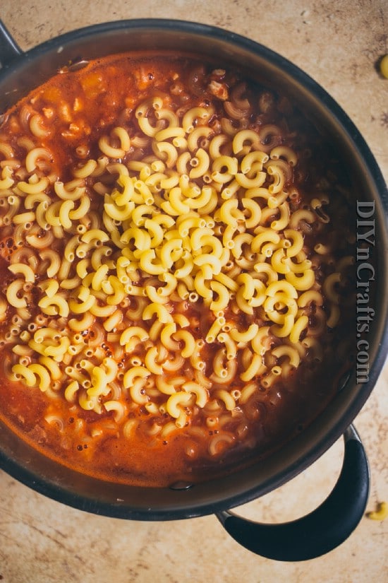 Elbow macaroni cooks up perfectly in tomato juice