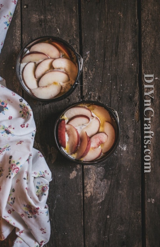 The peaches cook on top of the batter and give the cobbler a beautiful finished look