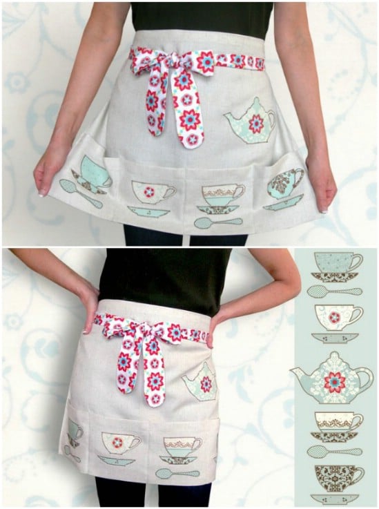 Tea Time Apron With Cup And Saucer Appliques